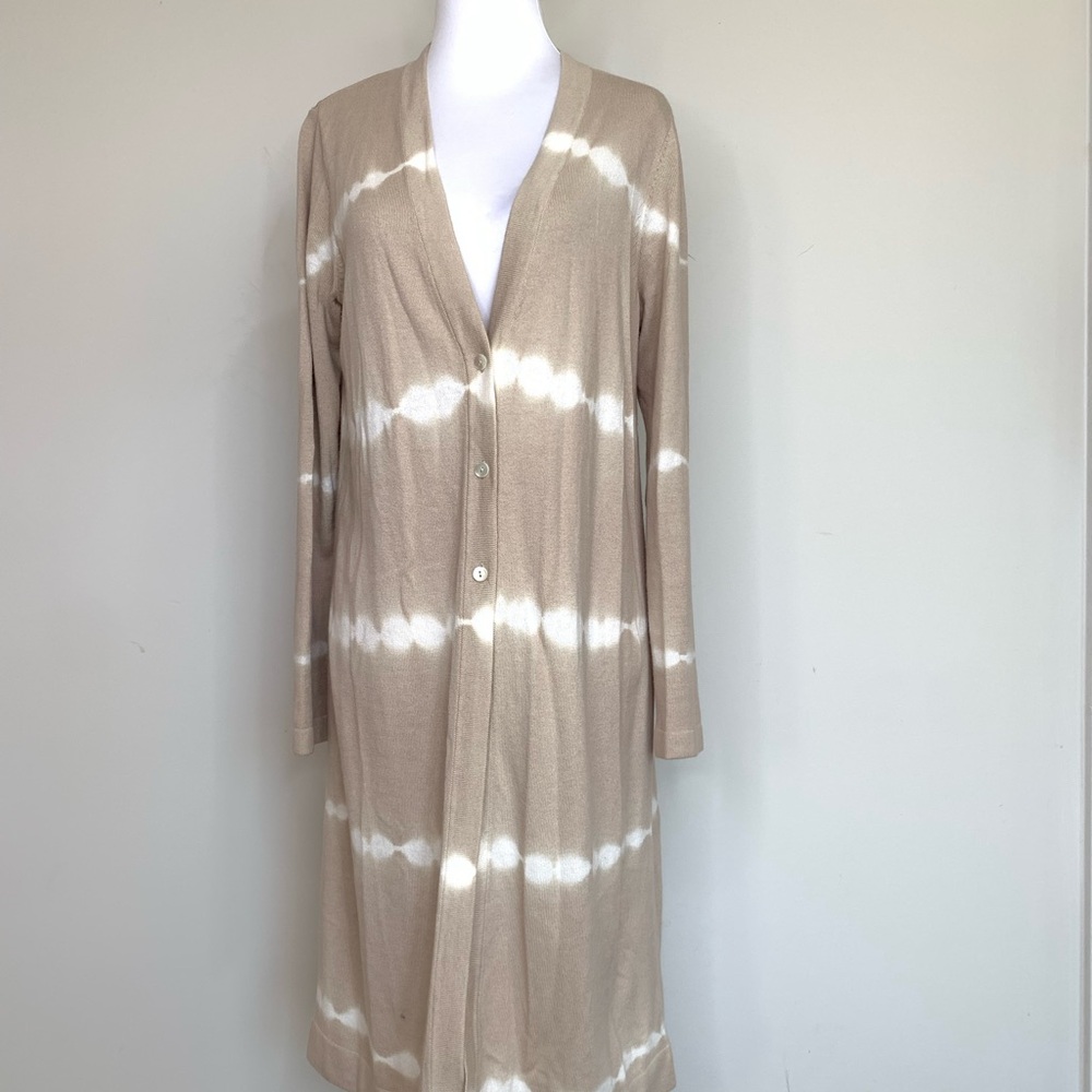 BN4 Pure Jill Chic‎ Beige Tie-Dye Knit Long Cardigan Sweater Women Small